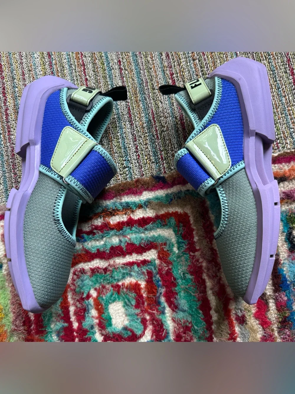 Fluevog LIKE NEW Future Angel Blair Velcro green/blue/purple vegan sneaker-7